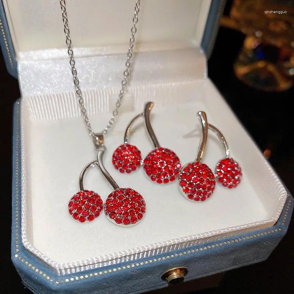 Orecchini per borchie Lovelink Sweet Red Rhinestone Ciliegia per donne Fashi