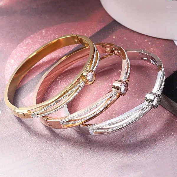 Bangel Edelstahl Römisch Frauen Armband Doppelreihe Kreuz Set Diamonds Ladies Fashion Jewely Geschenk für Paar oder Mutter