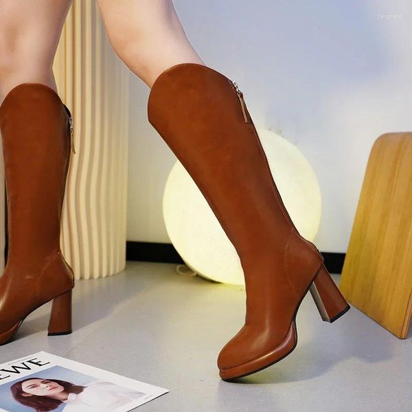 Boots Women's High Designer Women Shoes 2024 Autumn Inverno British Style Heel Mordern Knee-Alter Woman 43