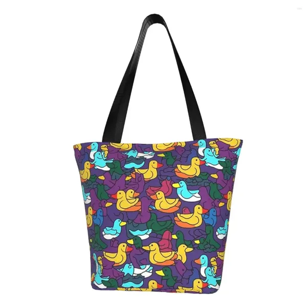 Alışveriş çantaları renkli ördekler bakkaliye çanta kadınlar özel karikatür tuval alışveriş omuz büyük kapasite el çantası
