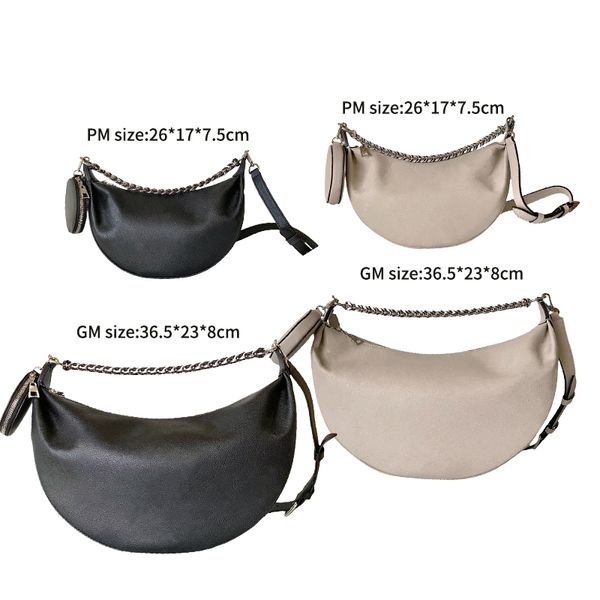 Hochwertige neue Designer-Zipper-Hobo-Schleife Handtasche für Lady Sliver Kette Sofe Leder Crossbody Bags Halbmond Affarm Geldbörsen Sling Women Bag Tasche