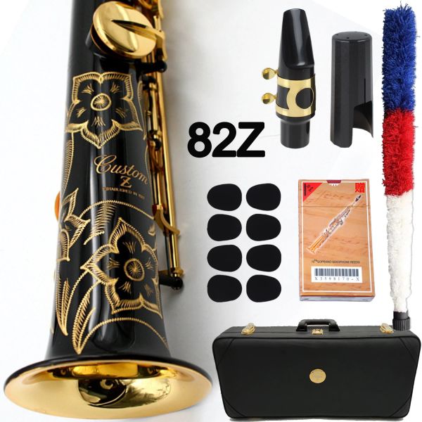 Кошельки Музыка Fancier Club Saxophone Soprano 82Z Профессиональный сопрано Sax Sax Custom Black Lacquer Moontecure Treeds Neck с корпусом