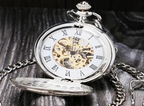 Vine Silver Roman Number Pocket Pocket Watch Double Open Case FOB Watch P803C1672437