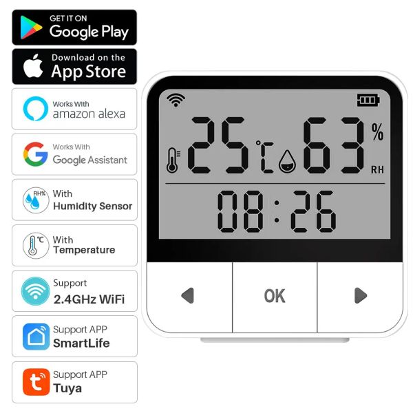 Controllo Tuya Smart WiFi Temperatura e Umidità Rilevatore del sensore Igrometro Igrometro Il display LCD LCD funziona con Alexa Google Home