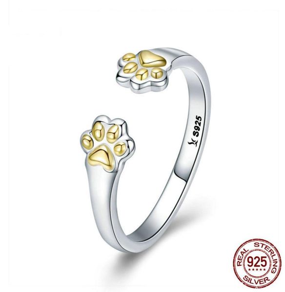 925 Pegada de prata esterlina Patrimão de cão de cão de banda Adorável Rings para mulheres Ladies Gold Plated Design Cat Girls Jewellry41079891728630