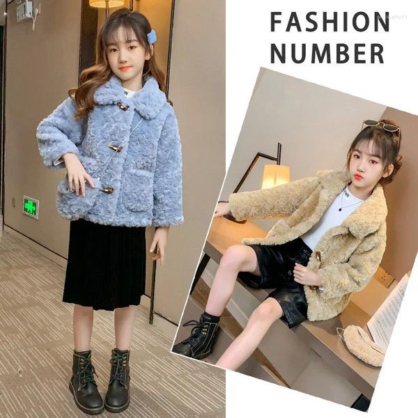 Down Coat Teenage Girls Faux Lambswool Parka Coats 2024 Kış Çocuk Günlük Giysileri Üstler Sonbahar Çocuk Dış Giyim Katı Bombacı Ceketleri