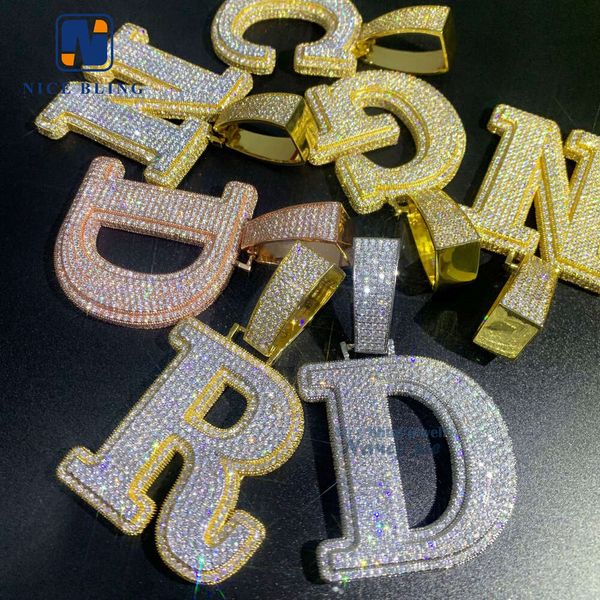 Горячая продажа Пользовательская первичная буква VVS Sier Gold Lated Iced Out Moissanite Hip Hop Penden