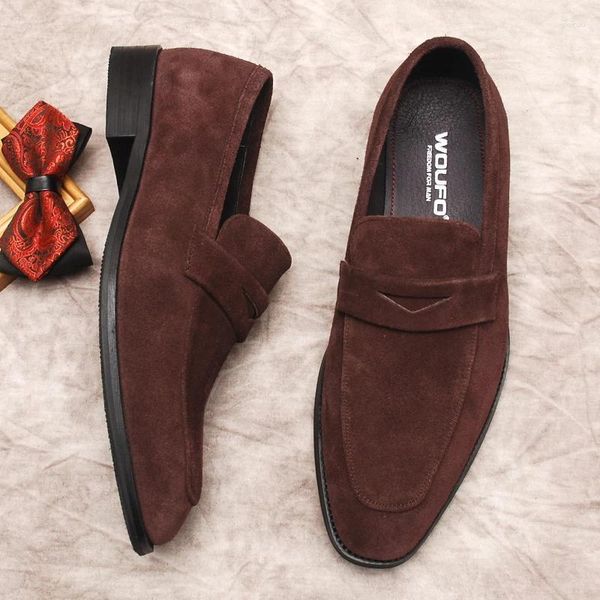 Kleiderschuhe Herren Luxus Loafer Wildleder echtes Lederschlupf auf braunen schwarzen Penny -Laobers Männer Mode Hochzeitsbüro Oxford Oxford