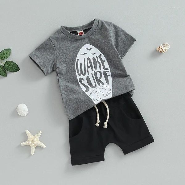 Roupas conjuntos de roupas meninos de 2 peças roupas de surf surfboard t-shirt de manga curta e shorts elásticos roupas de verão