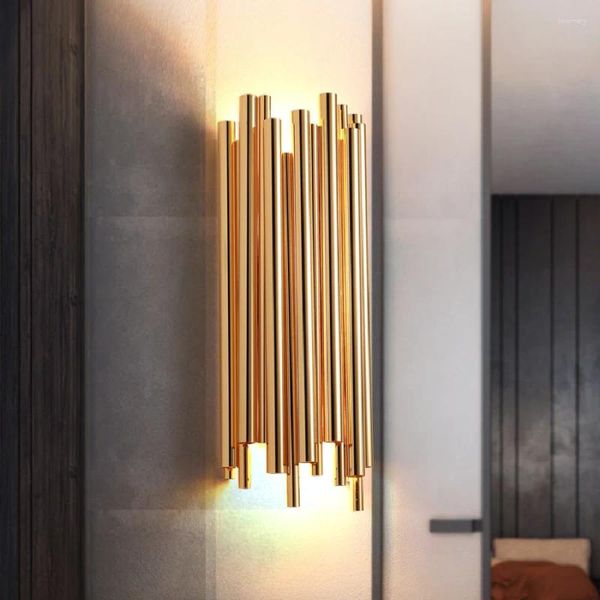 Lampada a muro Modern Gold Soggiorno El Decorative Industrial Alluminio tubo letto