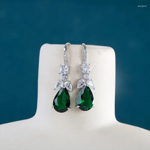 Dangle Ohrringe Zelligkeit Grüne kreative Emerald Gemstone Frauen Drop Ohrring für Charm Lady 925 Sterling Silber Ohrungen Dating Party Geschenk