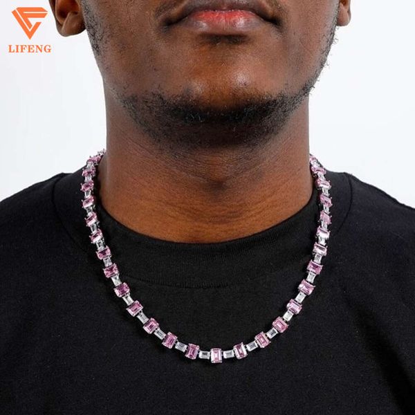 2023 HipHop Mode Schmuck aus VVS Moissanite Sier Halskette Zwei -Ton -Baguette Diamonds Spleiß -Tenniskette für Männer