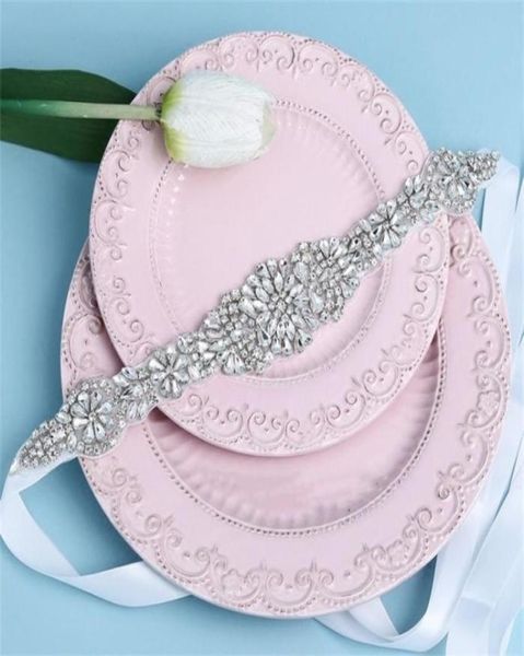 Vendita di cristalli in rilievo con perline di nozze in gocce in raso bianco scintillante perle lunghe cinture da sposa fenna fatta a mano per le spose1120113818049