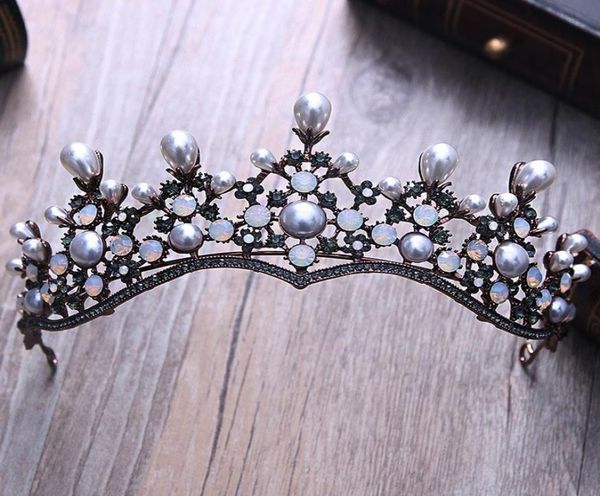 Barok Vintage Kristal İnci Gelin Tiaras Saç Bandı Başlığı Siyah Rhinestone Prenses Pageant Taç Düğün Saç Aksesuarları Y25479078