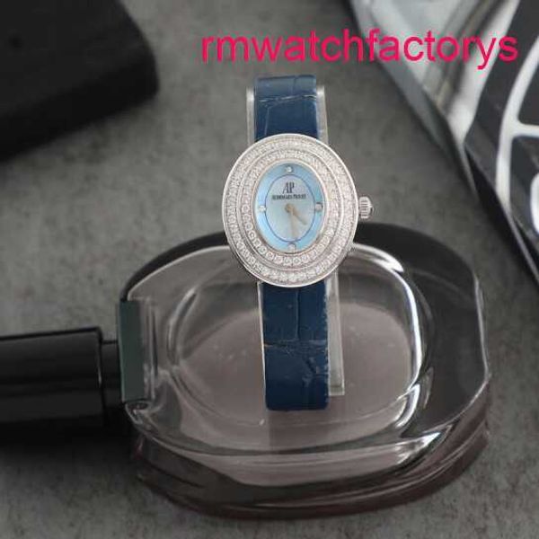 AP Relógio automático do pulso 67395BC Placa azul clara do feminino Diamante original 18K White Gold Quartz Ladies Watch