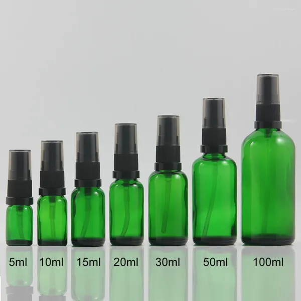 Bottiglie di stoccaggio all'ingrosso flacone spray verde vuoto 15 ml e liquido con pompa di plastica