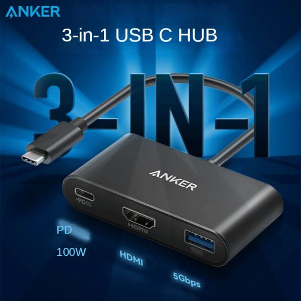 Estações Anker USB C Hub Powerxpand 3in1 Hub tipo C com entrega de energia 100W 4K 30Hz HDMI PORT 5GBPS USB HUB TIPO C MODELO A8339