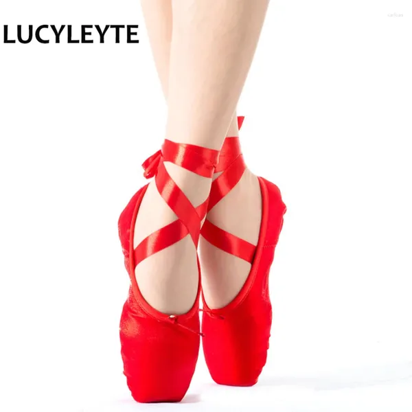 Танцевальные туфли размер 28-43 Lucyleyte Высококачественные женские дамы Advanced Ballet Pointe с лентами Женщины Zapatos de Baile кроссовки