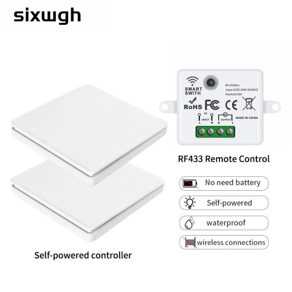Controle Sixwgh Smart Wireless Switch RF433MHz Pressão auto -poderoso Painéis de parede Remoto Controlador Remoto Interruptor de parede impermeável