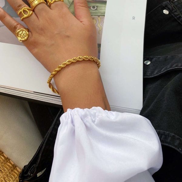 Bracciale a catena della corda a torsione Emanco Bracciale 14K Gioielli in acciaio inossidabile oro in oro per donne