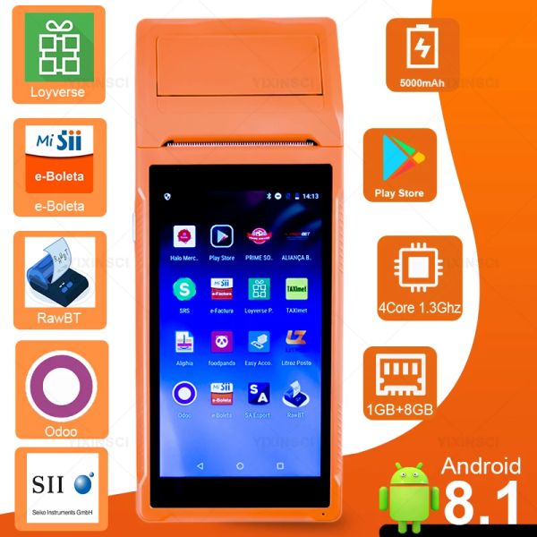 Принтеры портативная терминал Android 8.1 PDA с 58 -мм Bluetooth Thermal Printer Printer 3G Wi -Fi Mobile Order POS -терминал