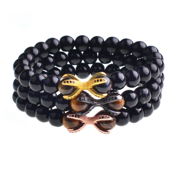 Strands 12pcs/lotto 2018 Nuovo stile Design Stone Women Bracciale Lucky 8mm Tiger Eye Charms Black Onyx 8mm Bracciale LOL