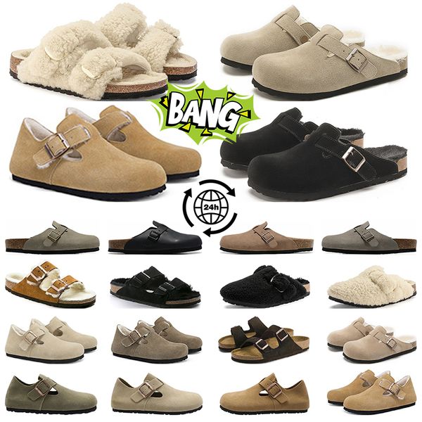 Designer Sandalen Hausschuhe Männer Frauen gleiten Fußbett Clog Wildleder Lederschnalle Gurt Schuhe Holzrutschen Außen im Freien Hombres