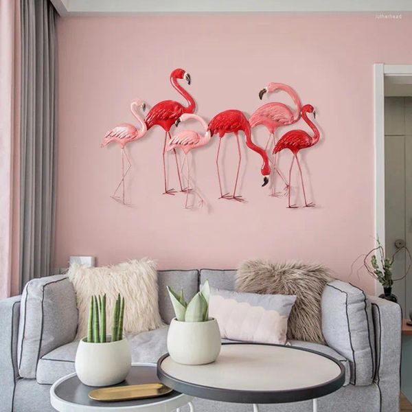 Estatuetas decorativas hht nórdico 3d flamingo decoração de parede decoração de sala de estar sofá -mural alpendre as decorações penduradas em casa