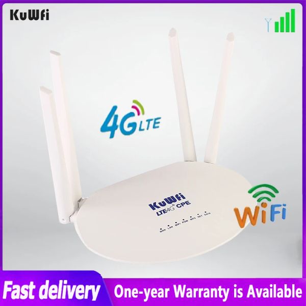 Roteadores kuwfi 150mbps wifi roteador 4g LTE sem fio Modem Modem Mobile Hotspot com slot SIM Slot 4 Suporte de antena externa 32 Dispositivos