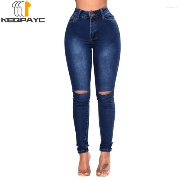 Jeans feminino Cantura alta mulher magra de primavera outono hole slim fit jeap calça as calças de streetwear ladrinhas