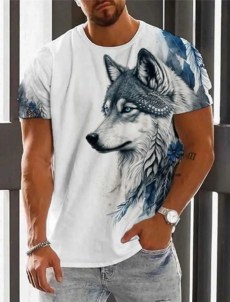 Мужские футболки для футболки для мужчин модные животные Wolf 3d Printed T Casual негабаритные короткие Slve Tops Summer Womens STRT Sport Fort Forting Olde Y240420