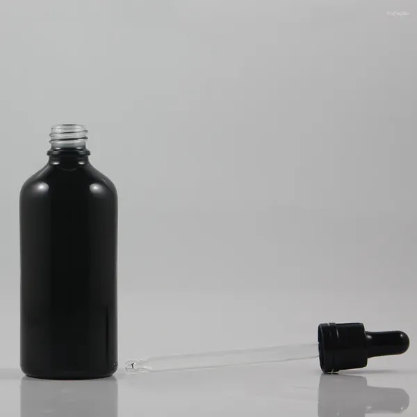 Bottiglie di stoccaggio dispositivi evidenti tappo vetro da 100 ml pacchetti di bottiglia nera lucido cosmetico adatto