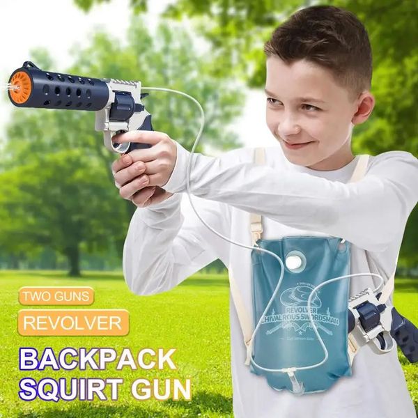 Revolver de pistola de água elétrica Backpack de pistola dupla de verão Automático infantil infantil de brinquedo de praia salpicos de tiro de tiro meninos presentes 240417
