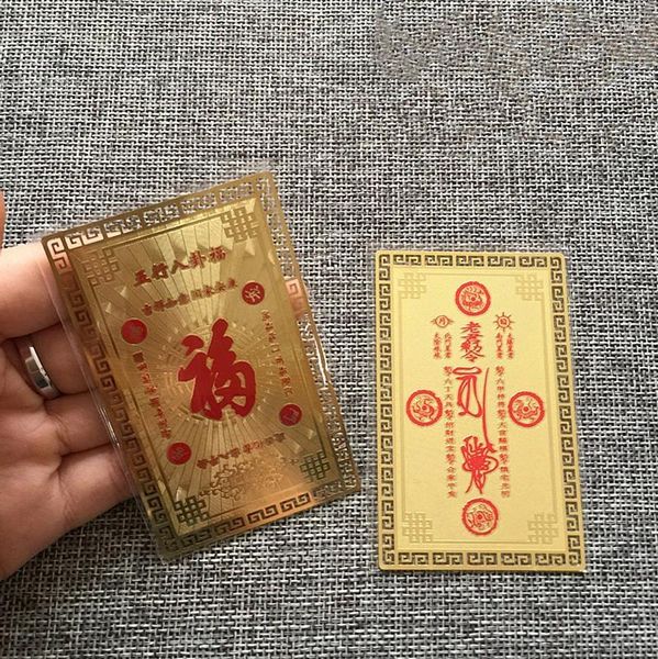 Figurine decorative Cinque elementi otto trigrammi Blessing Metal Buddha Card/Copper Safety Card Gold Card/Apertura della luce/Lucky