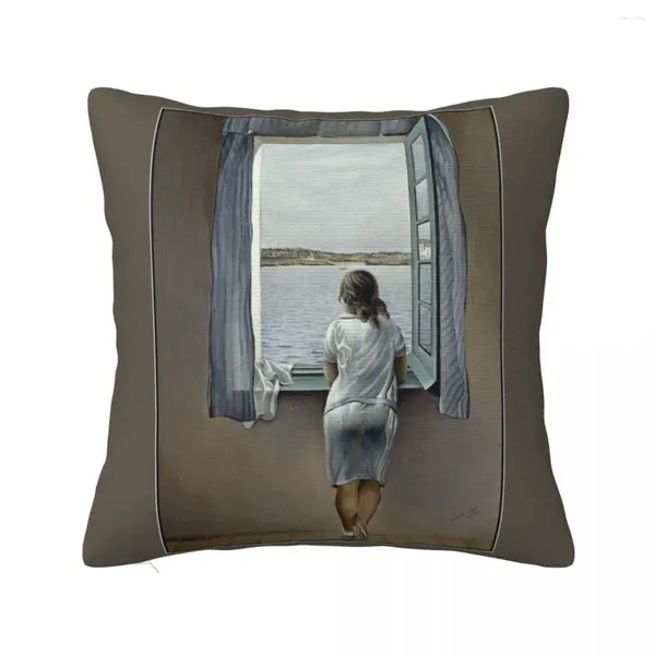 Travesseiro Mulher na janela: vintage 1925 Painting Prind Pillows Decor Decor Sofá S Sofá S