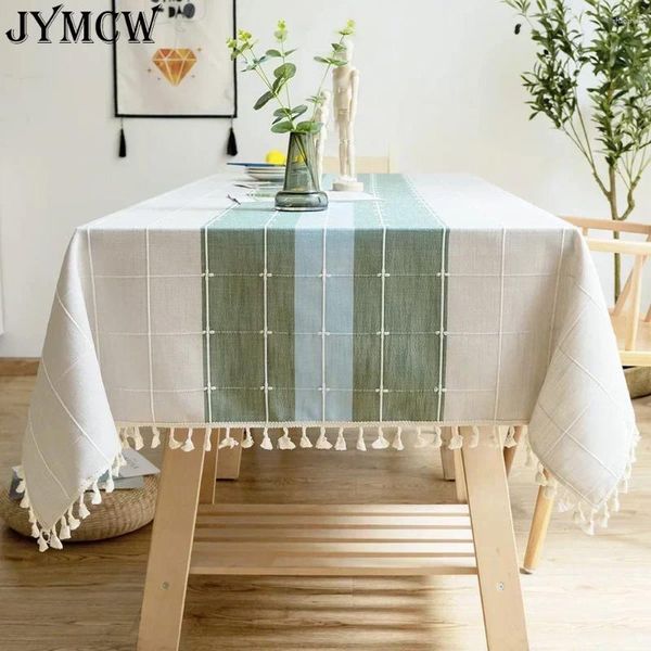 Tischtücher-Leinen-Tischdecken bestickte Sackleinen mit Fransenfalben-resistenten Esszimmer für rechteckige Tische