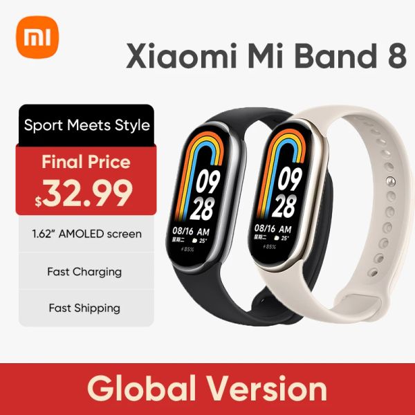 Armbänder Globale Version Xiaomi Mi Band 8 Blut Sauerstoff 1.62 '' Amoled Fitness Smart Armband Lange Akkulaufzeit 150+ Modi Smart Band