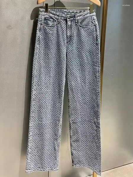 Frauen Jeans hohe Taille kariert Vintage 2024 Frühlingssommerinnen Frau Frau Straight Denim Wide Long Hosen