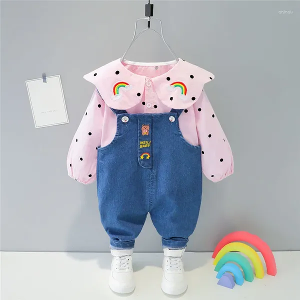 Kleidungssets Frühlingsmädchen Kinderkinder Hemd Overalls 2 PCs Anzug Cartoon Kinder Sportbekleidung Kleinkind Säugling Casual Outfits