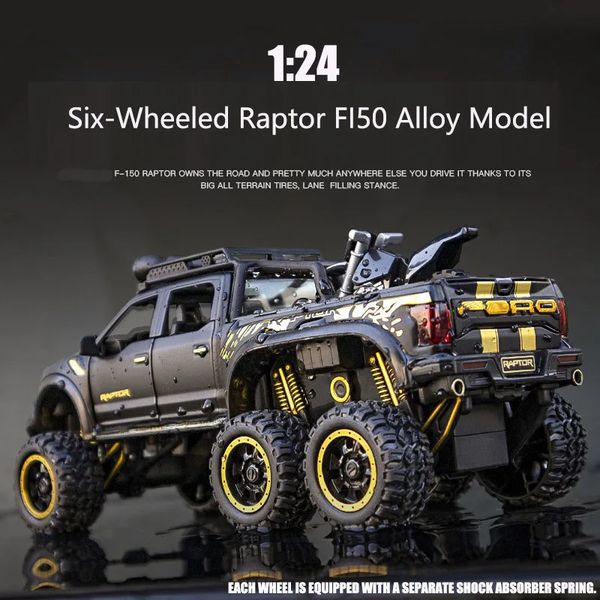 1 24 scala Tecnica Raptor Lega Modello di auto Diecast Auto Offroad Vehicle Toys for Boys Birthday Regalo Toys Calcinetti per auto 240409