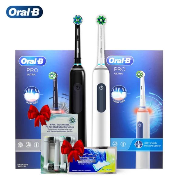 Köpfe Oral B Pro 4 Ultra Elektrische Zahnbürste 4 Modi 3 Originalbürstenköpfe mit zusätzlichen 4pcs Ersatzpinselköpfe 1 Whitening -Streifen