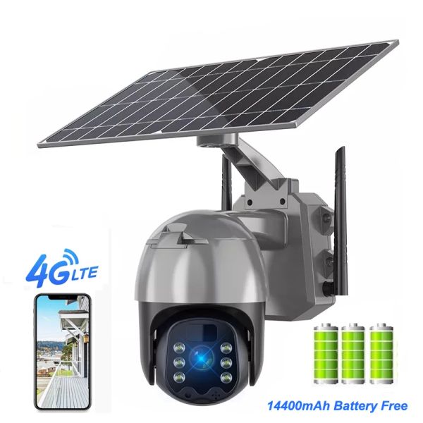 Kameras Hontusec 4G Solar IP -Kamera 3MP WiFi Überwachungskamera Outdoor -Nachtsicht 360 PTZ Kamera PIR Bewegung Erkennung IP66