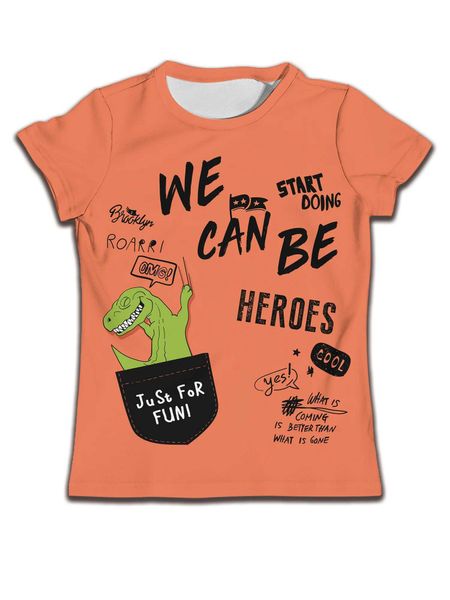 Camisetas masculinas Baby T Camiseta curta laranja curta para crianças roupas de menino dinosuar estampar ts desenho animado casual meninas camisas de verão vestem o-pescoço y240420