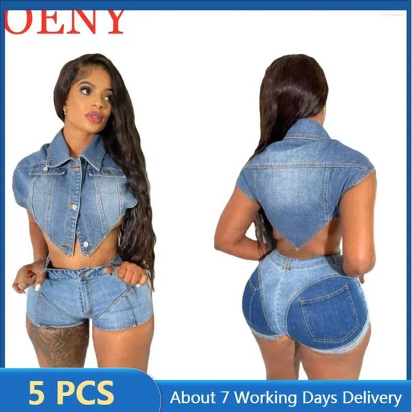 TRABALHOS Femininos 5 itens por atacado lotes lotes de jeans a granel Sexy y2k 2 peças definidas para mulheres com botão sem mangas 13391