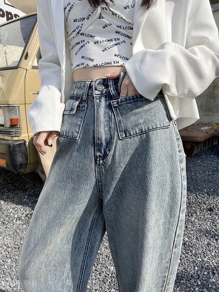 Jeans femminile in alto gamba larga pantaloni in denim pantaloni da donna abbigliamento da donna y2k streetwear drape mopping vecchie donne lavate retrò