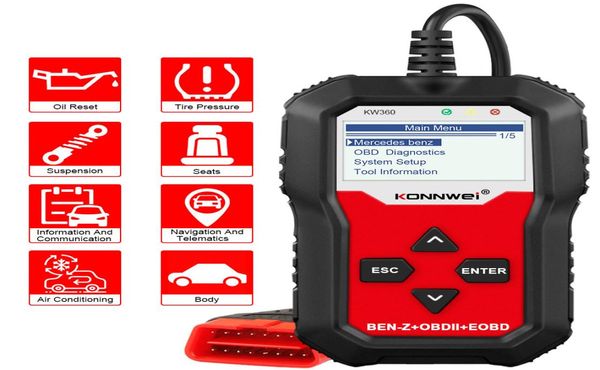 Konnwei KW360 OBD2-Auto-Scanner OBD 2 Diagnosewerkzeuge für Mercedes-Full-Systeme Diagnose-Werkzeug ABS Airbag ABS Öl Reset6179210