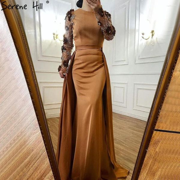 Abiti da festa Wasisi Muslim Coffee Skirt Skirt Abito da sera 2024 perline elegante per le donne Wedding Fla71057