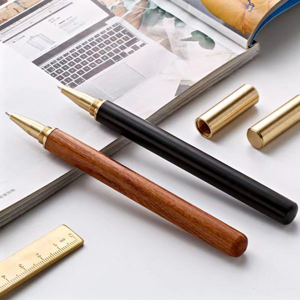 Pear Wood Signature Pen Business Ebony Wood Bead Penna in ottone Metal Neutral Pen Business Office Finanza Studente Scrittura Forniture