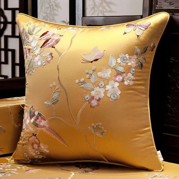 Kissen Chinesischer Stil Kissenbezug bestickter Blumen Vogel Wohnzimmer Sofa Deckung Klassische Nacht
