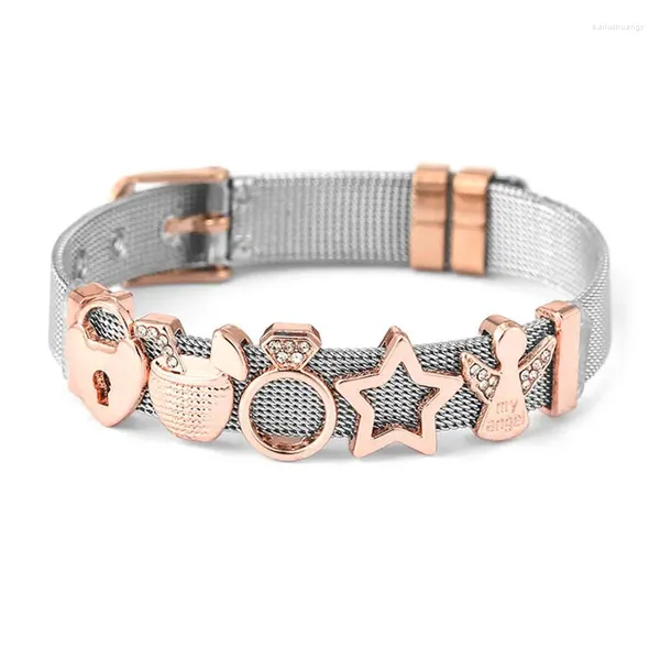 Charm Bracelets Romantische Engelsrutsche Perlen Fit Roségold Edelstahlnetz Armband DIY Marke Schmuck für Frauen im Sommer Stil Geschenk